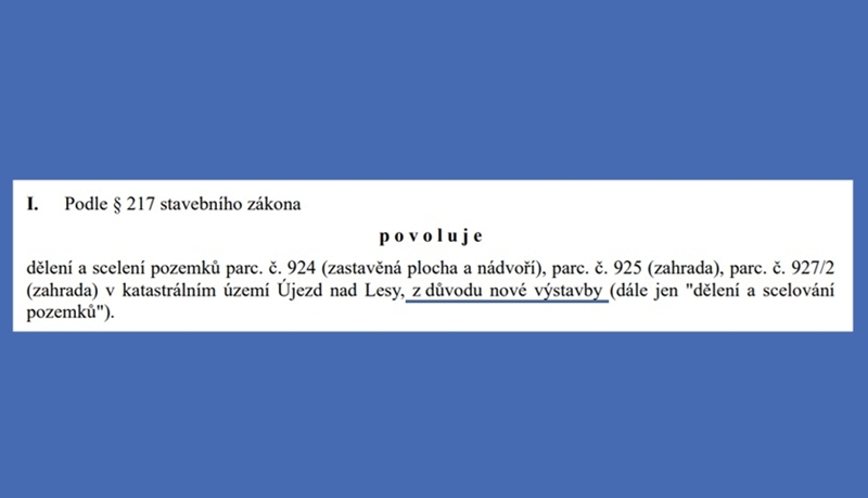 Povolení k parcelaci. Parcelace je hotová (zapsaná v KN).